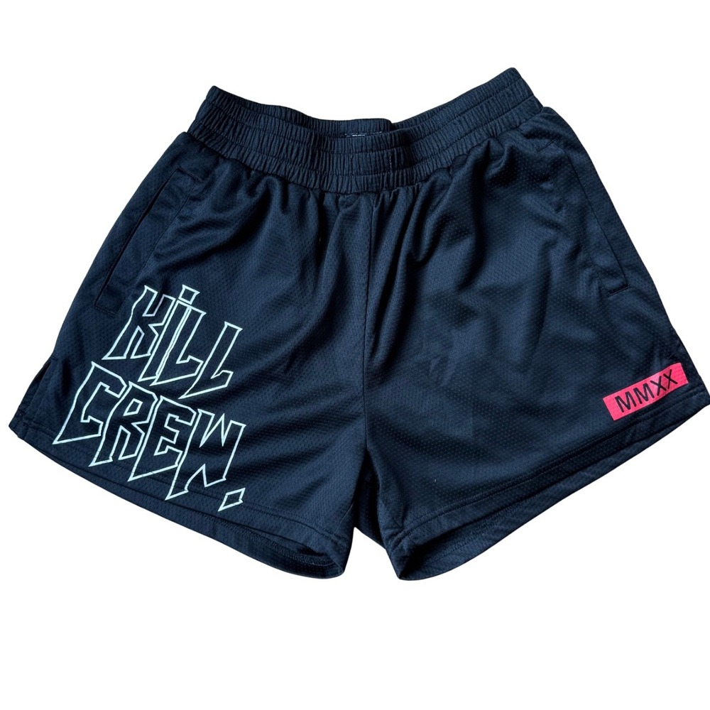 Kill Crew Mens Black Mesh Athletic Gym Shorts MMXX Graphic Logo Size XL